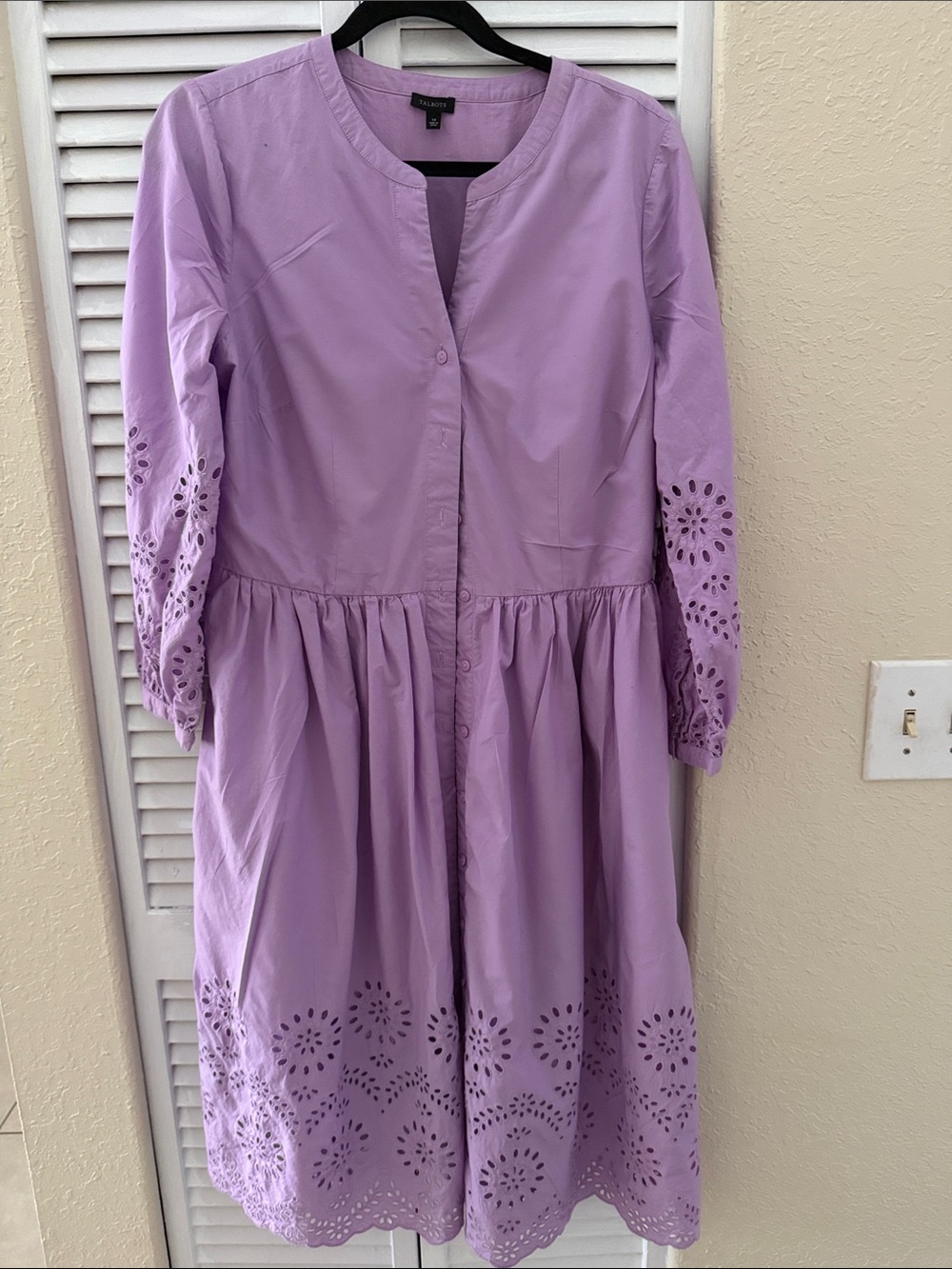 Talbots Lavender Placed Eyelet Fit & Flare Shirtdress,  size 14 - Picture 2 of 5